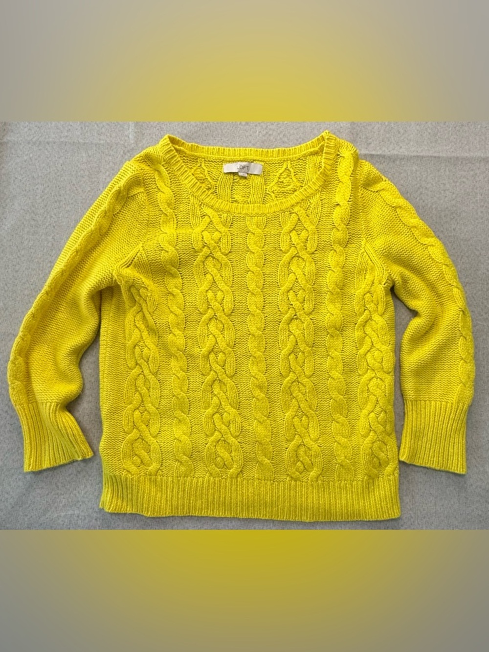 LOFT Sunny‎ Yellow Cable-Knit Crew Sweater